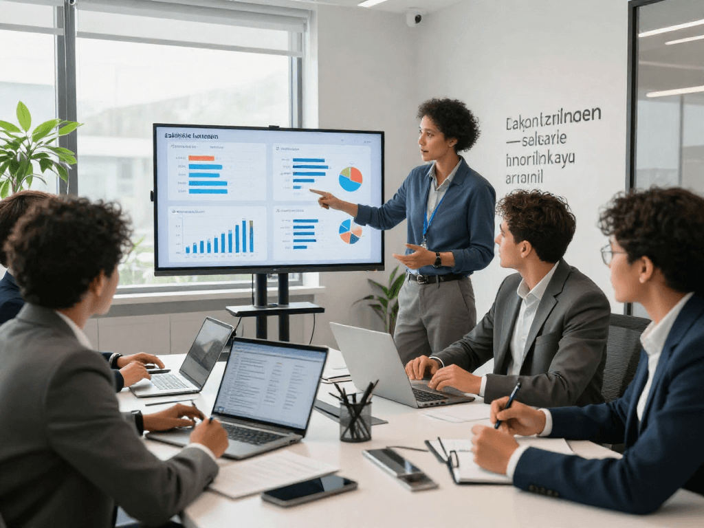 Zakelijke lening bespreking met professionals die lening opties en financiële prestaties analyseren in een moderne kantooromgeving.