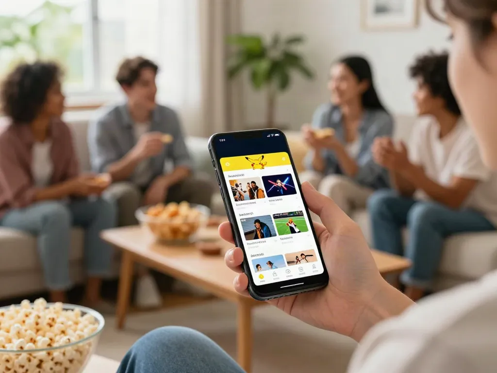 Enjoying the Pikachu app for free streaming at home with friends using an Android phone