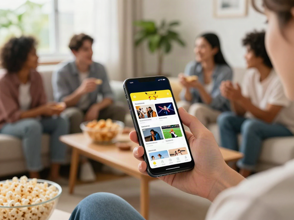 Enjoying the Pikachu app for free streaming at home with friends using an Android phone