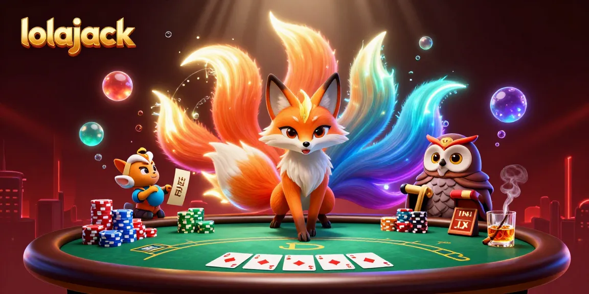 Experience excitement at Lolajack Casino with vibrant 3D characters and poker elements in a dynamic scene.
