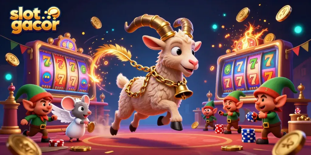 Experience the excitement of slot gacor with lively characters in a bustling casino scene.