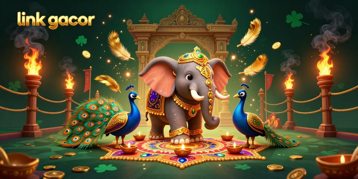 Engage with "link gacor" in this vibrant casino-themed illustration showcasing an elephant and peacock.
