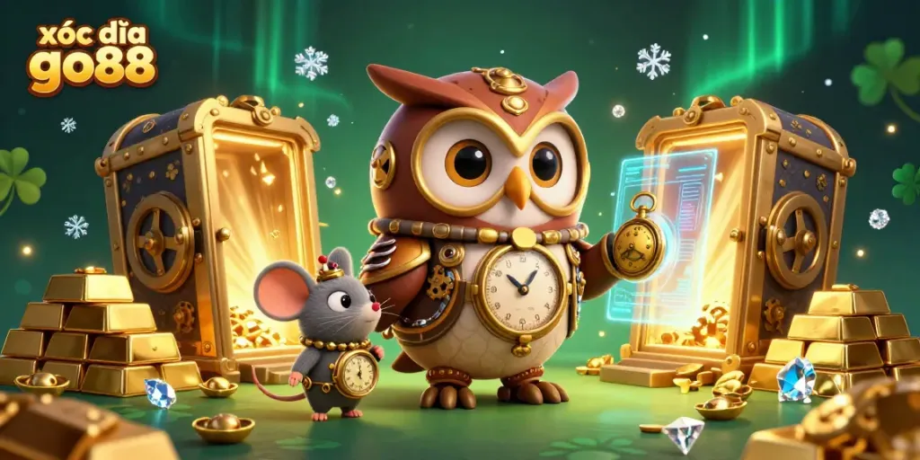 Experience the game xóc đĩa go88 in a vibrant 3D illustration showcasing fortune and fun.