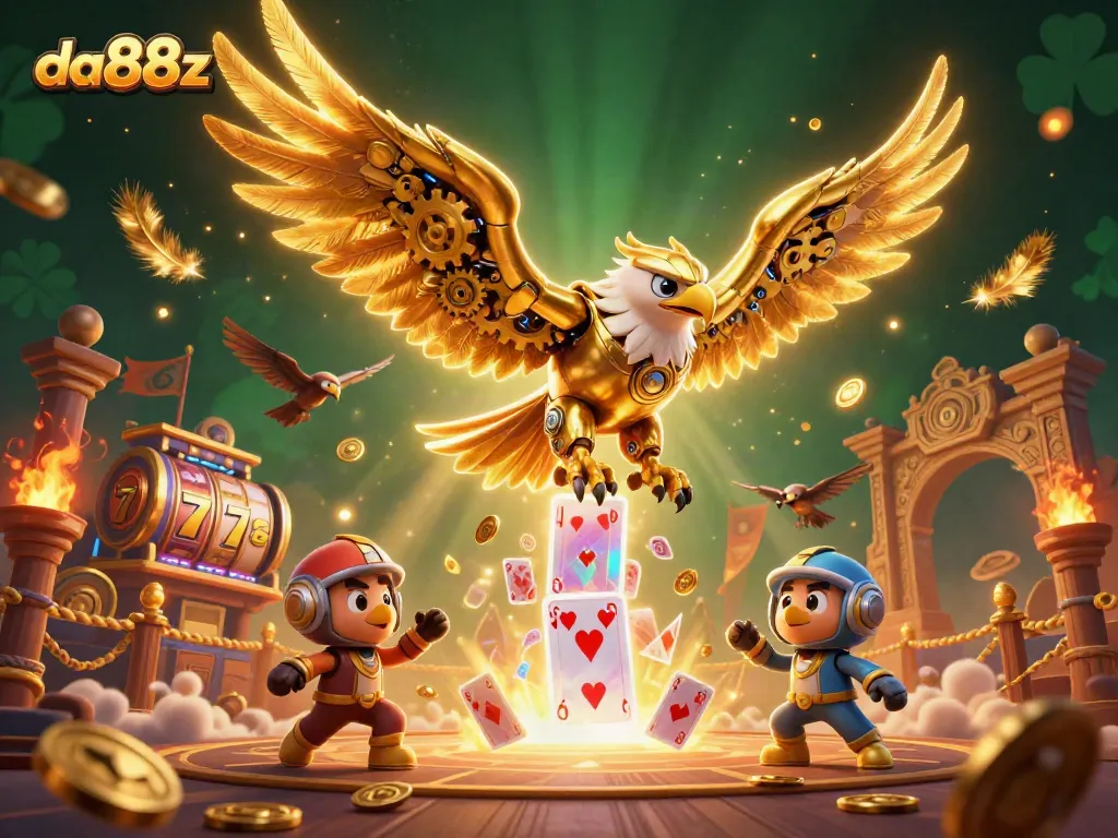 Engage in exciting gameplay with da88z as the golden eagle battles through a cascade of slot game elements.