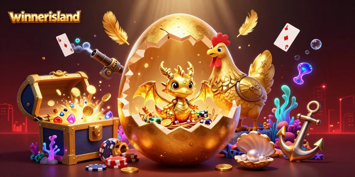 Experience the excitement of winnerisland with a golden dragon guarding poker chips and vibrant casino treasures.
