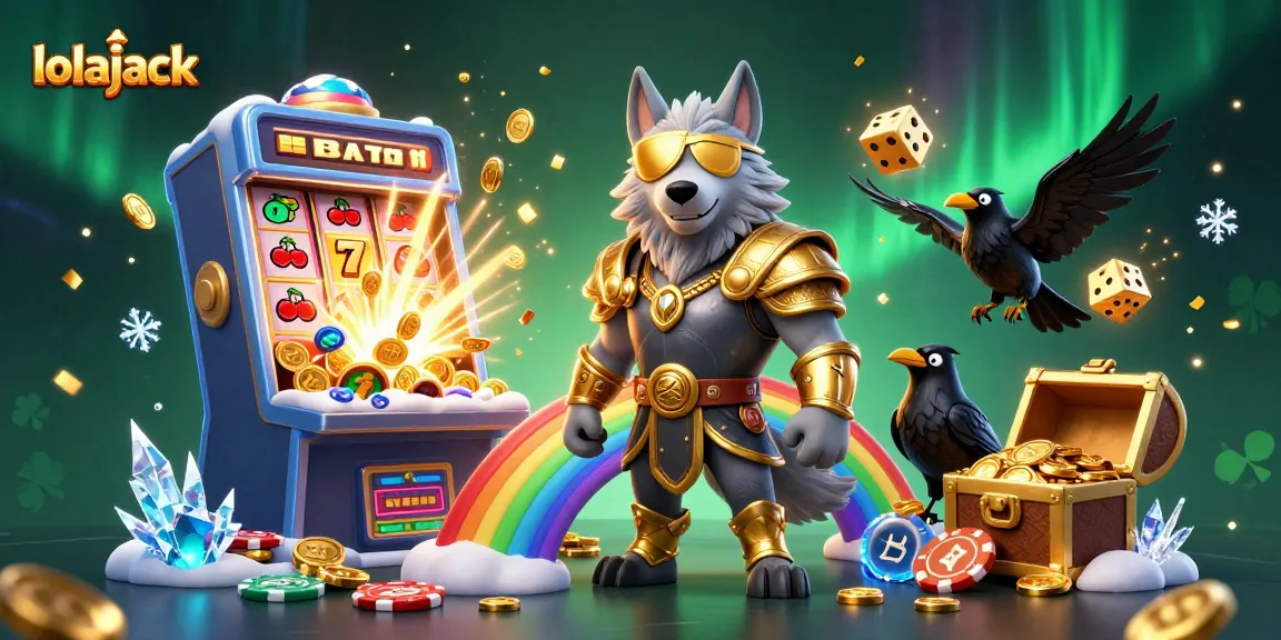 Engage with lolajack's thrilling gaming world featuring Odin, ravens, and vibrant casino elements.