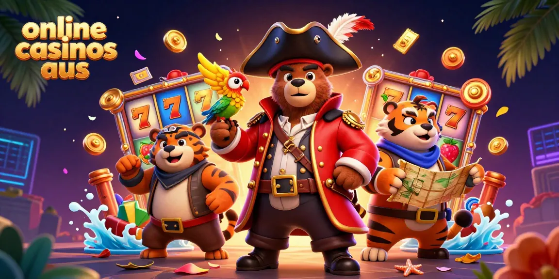 Experience the excitement of online casinos aus with a vibrant, action-packed casino scene featuring playful characters.